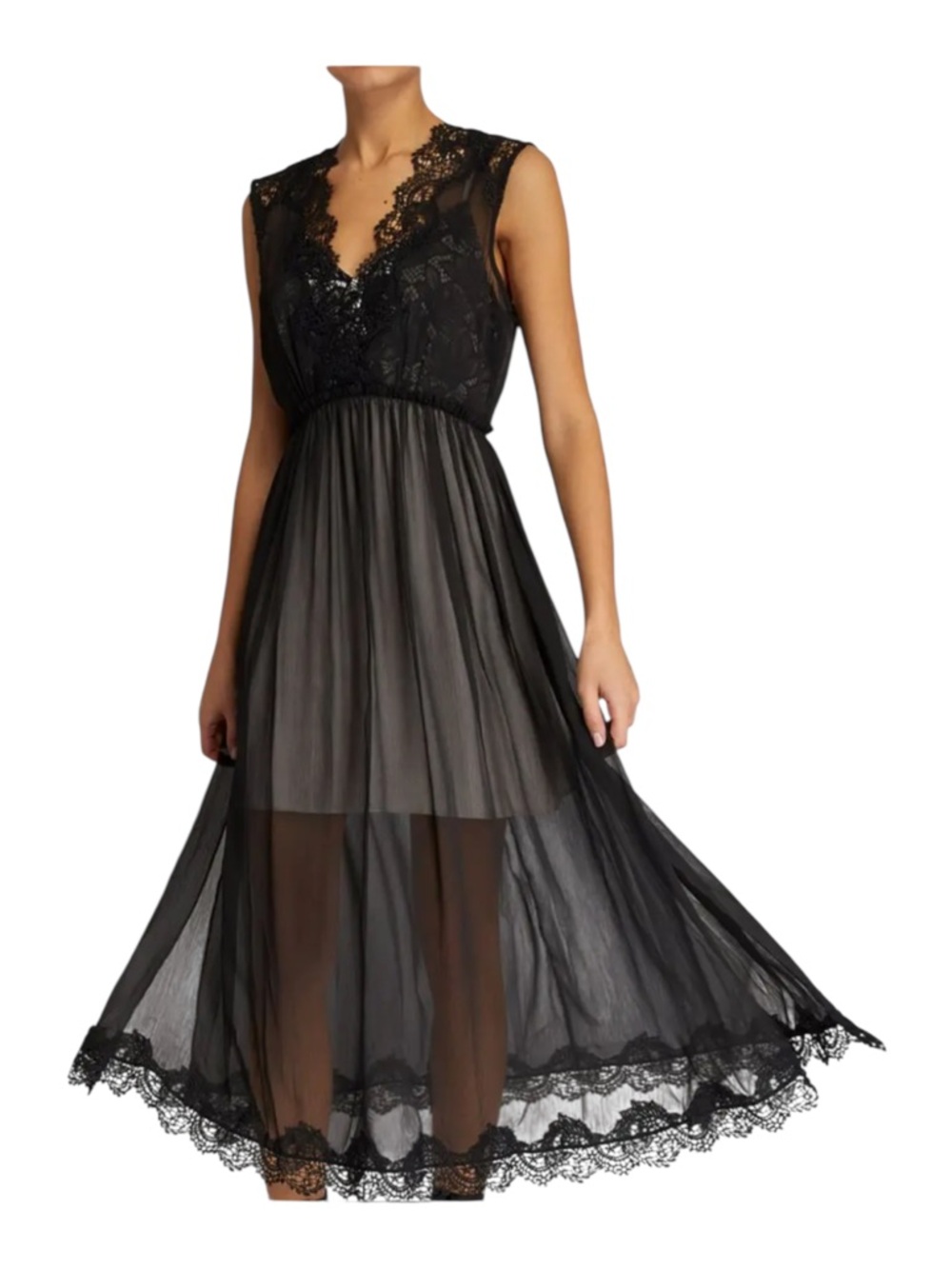 Allsaints Sara Black Lace V-Neck Sheer Midi Dress Sz. 2 - Picture 4 of 16